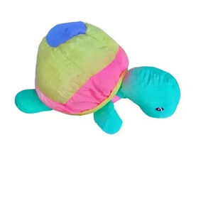 Vintage 1980’s Mervyn’s Playful Pals Neon Stuffed Plush Turtle Nylon Retro Korea